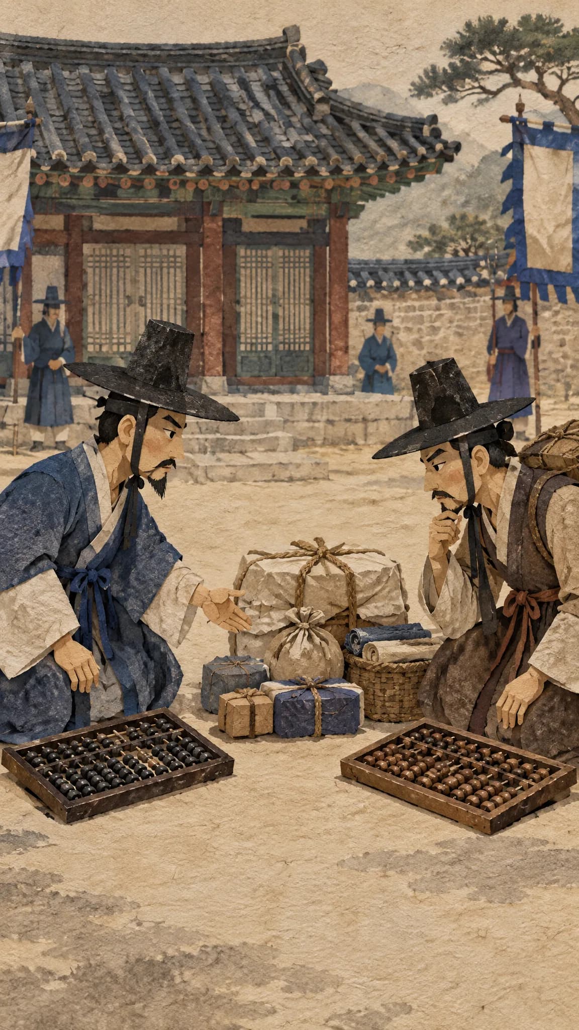 객주 둘이 「남는 돈 반반」을 약속했다 — 컨셉 시안 그림