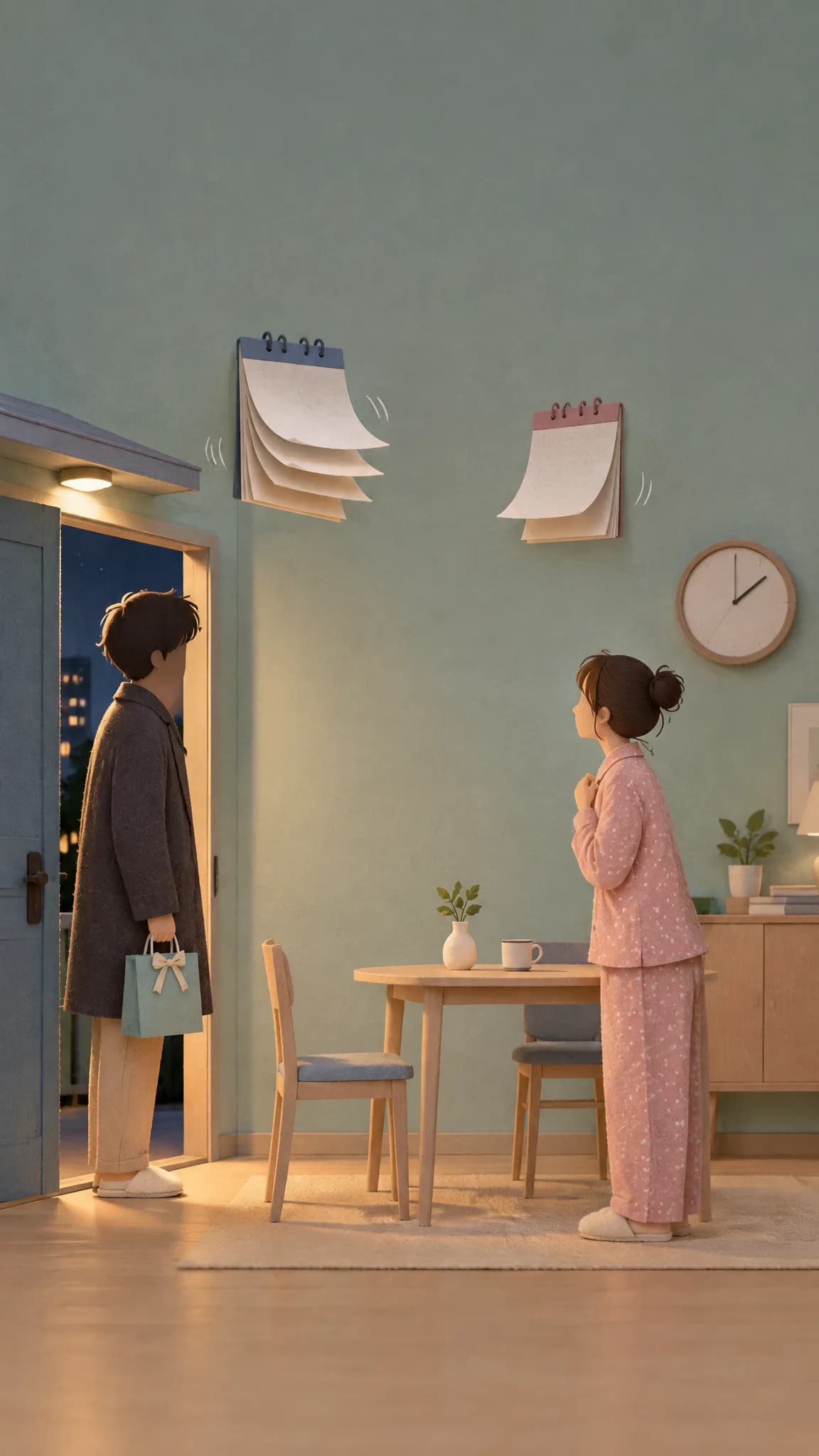 “아이 보고 싶으면 언제든 와” — 지금 새벽인데? — 컨셉 시안 그림